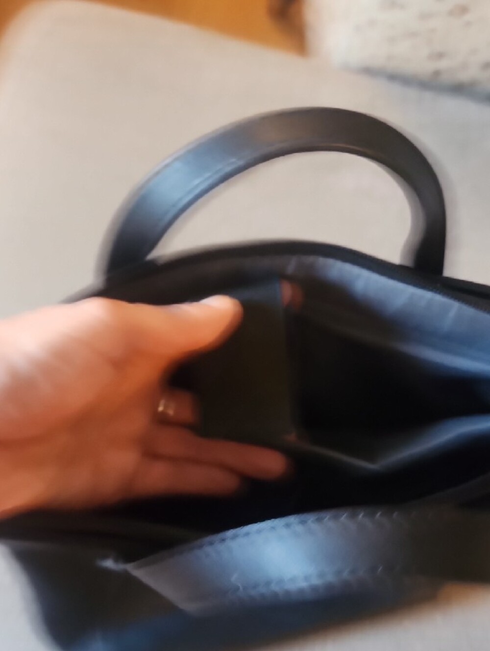 Black Faux Leather Laptop Tote with Front Pocket - Picture 4 of 16